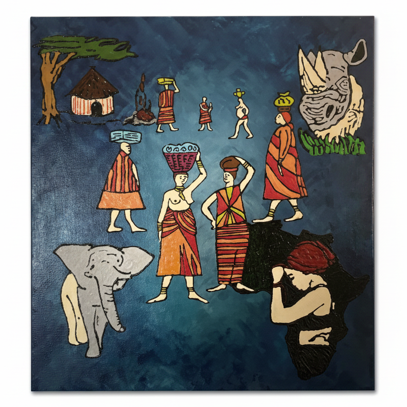 Hand Painted African Heritage Canvas Art 45x50cm