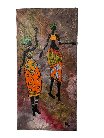 Hand Painted African Women Textured Canvas Art 15x30cm