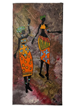 Hand Painted African Women Textured Canvas Art 15x30cm