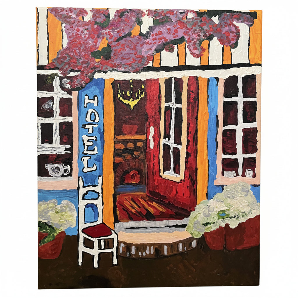 Hand Painted Café Scene Canvas Art 25x35cm