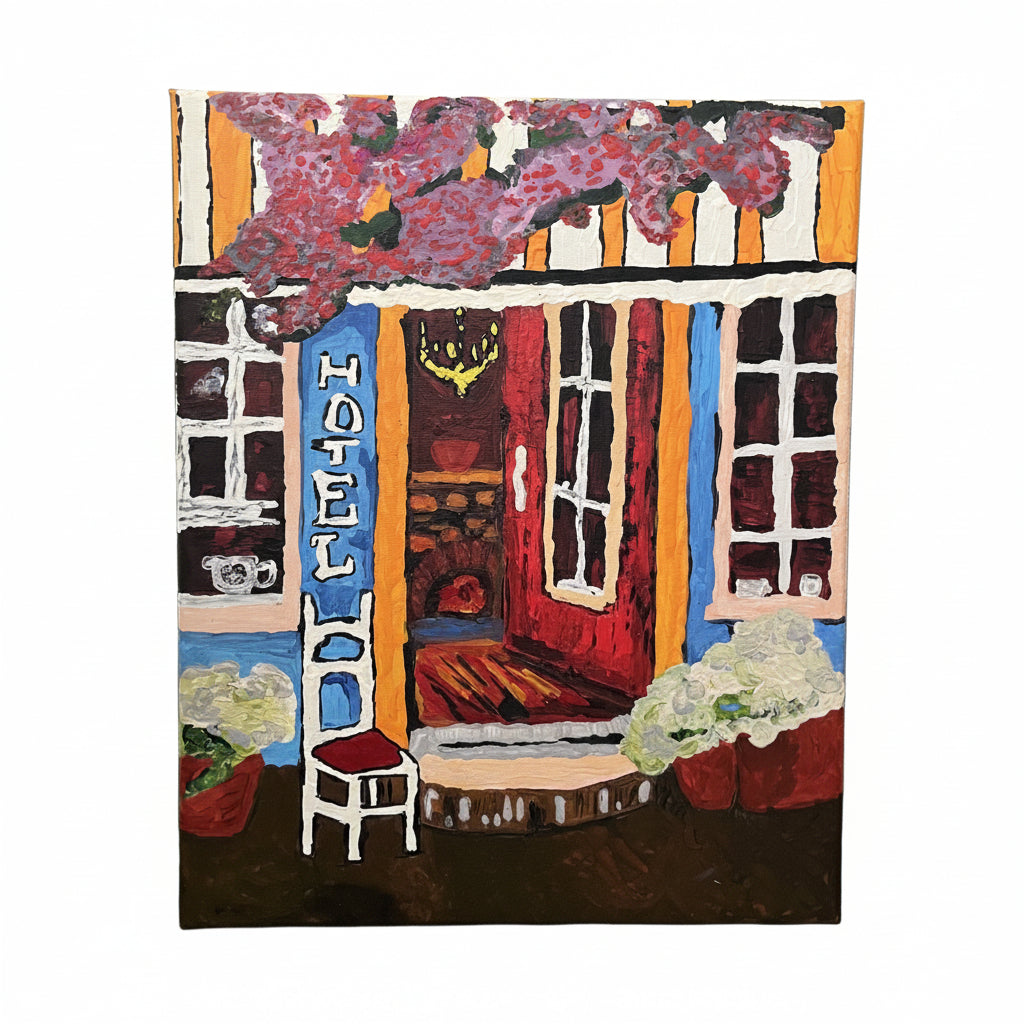 Hand Painted Café Scene Canvas Art 25x35cm