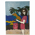 Hand Painted Holiday Beach Woman Canvas Art 25x35cm