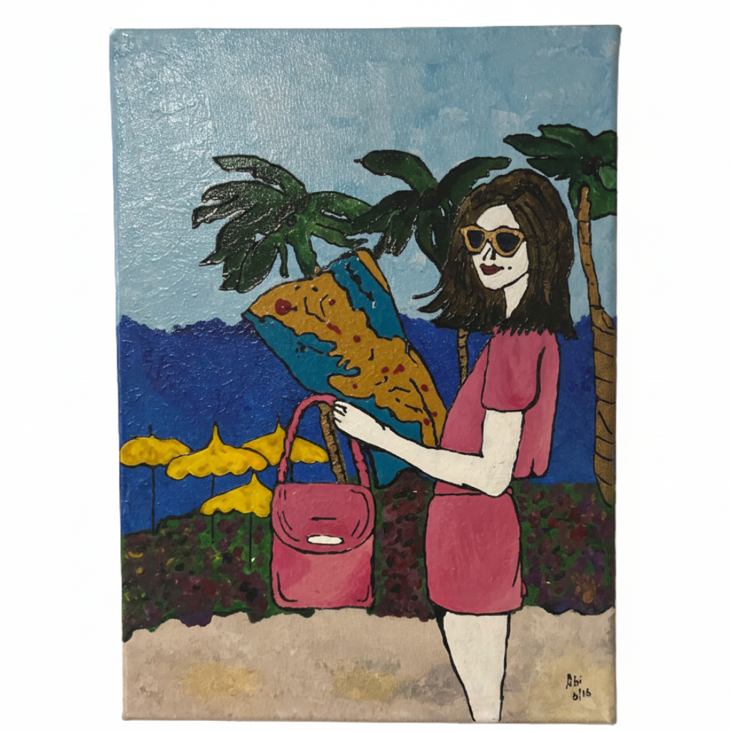 Hand Painted Holiday Beach Woman Canvas Art 25x35cm