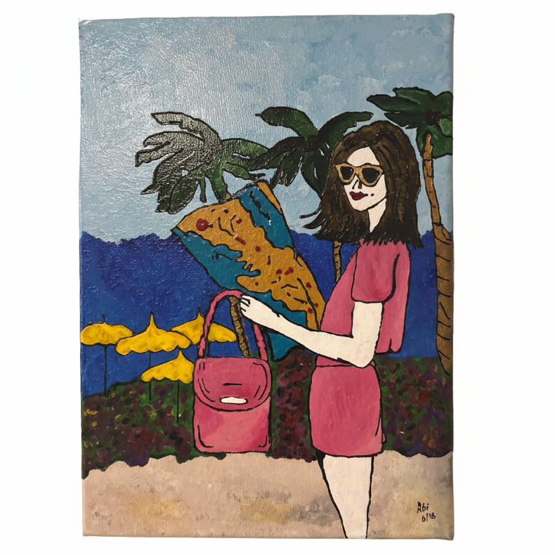 Hand Painted Holiday Beach Woman Canvas Art 25x35cm
